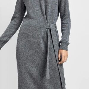 Massimo Dutti Gray Long-Sleeve Tie-Waist Knit Dress